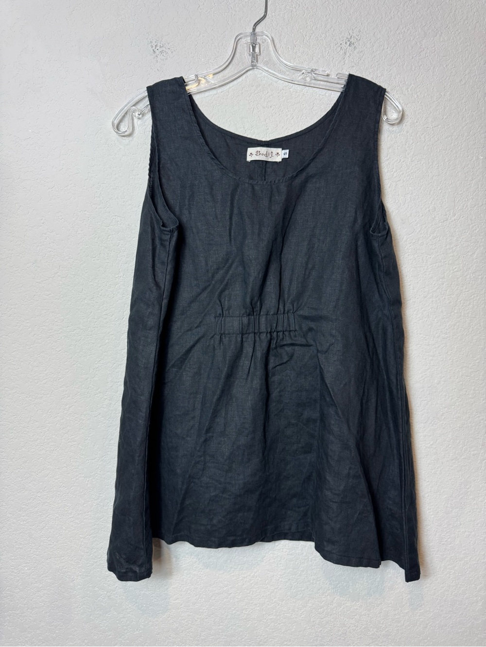 Bodil 100% Linen Sleeveless Black Tunic Top Flowy Summer Classic Beach Coastal S